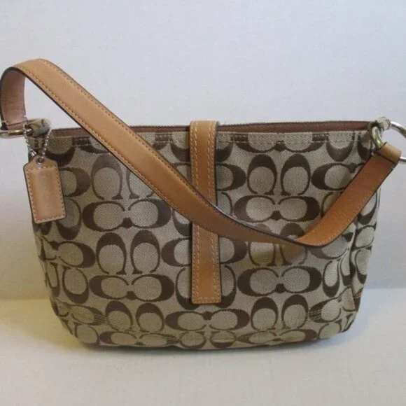 *COACH Beige Tan Hampton Satchel CC Logo Canvas